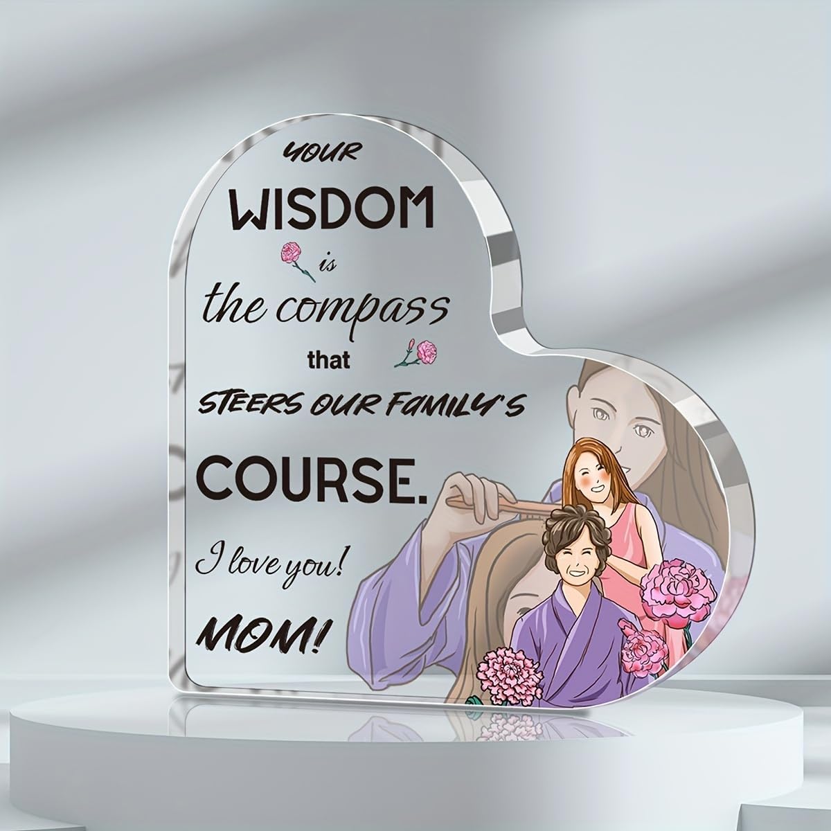 Photo Acrylic Block - Familien-Herzform-Acrylplakette 3,9x3,9 Zoll Dekor Gedenk-Fotorahmen Thema